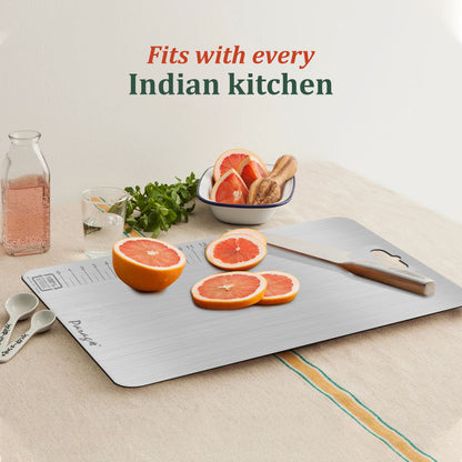Premium Stainless Steel Chopping Board - Large 35.5x25 cm, Heavy Duty & Rust-Free