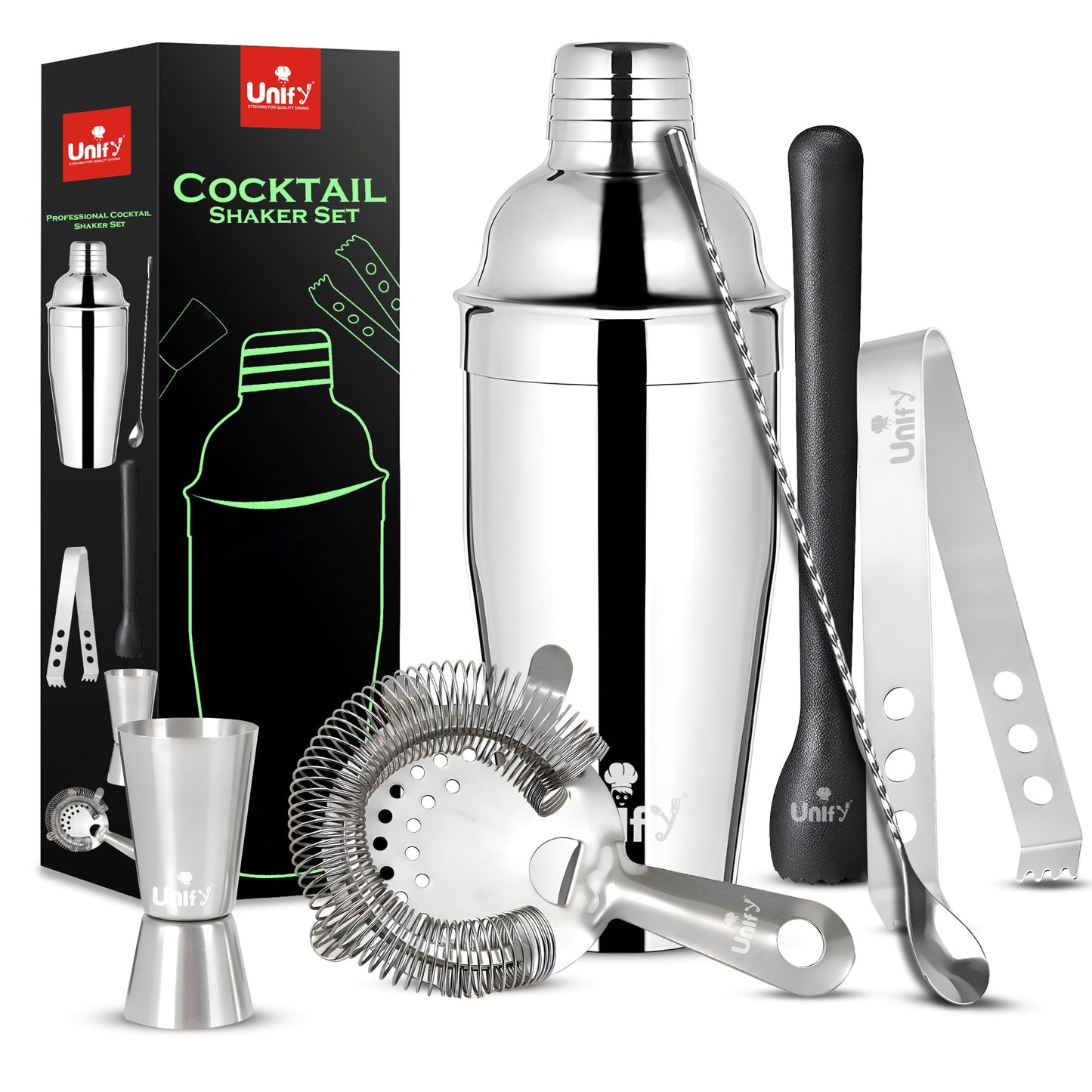 6pc Stainless Steel Bartender Kit | Cocktail Shaker Set