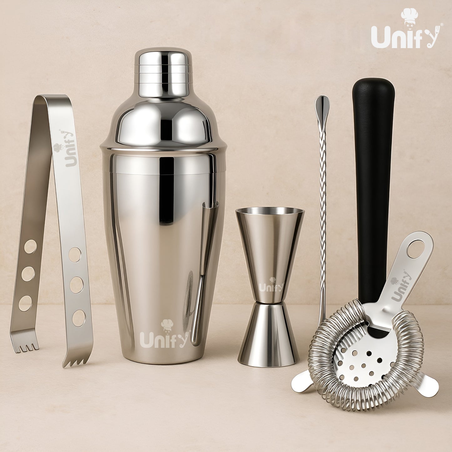 6pc Stainless Steel Bartender Kit | Cocktail Shaker Set