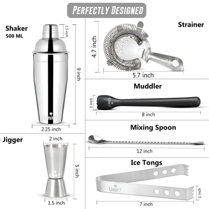 6pc Stainless Steel Bartender Kit | Cocktail Shaker Set