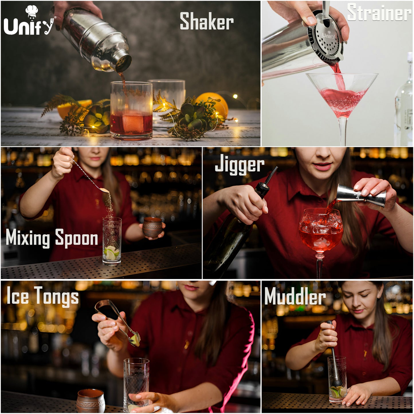6pc Stainless Steel Bartender Kit | Cocktail Shaker Set