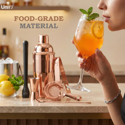 6 Pieces Stainless Steel Bartender Kit | Rose Gold Cocktail Shaker Set for Home Bar & Parties | Includes Peg Measurer 30/60ml, Bar Spoon, Ice Tong, Muddler, Strainer | Professional Bar Tool Set