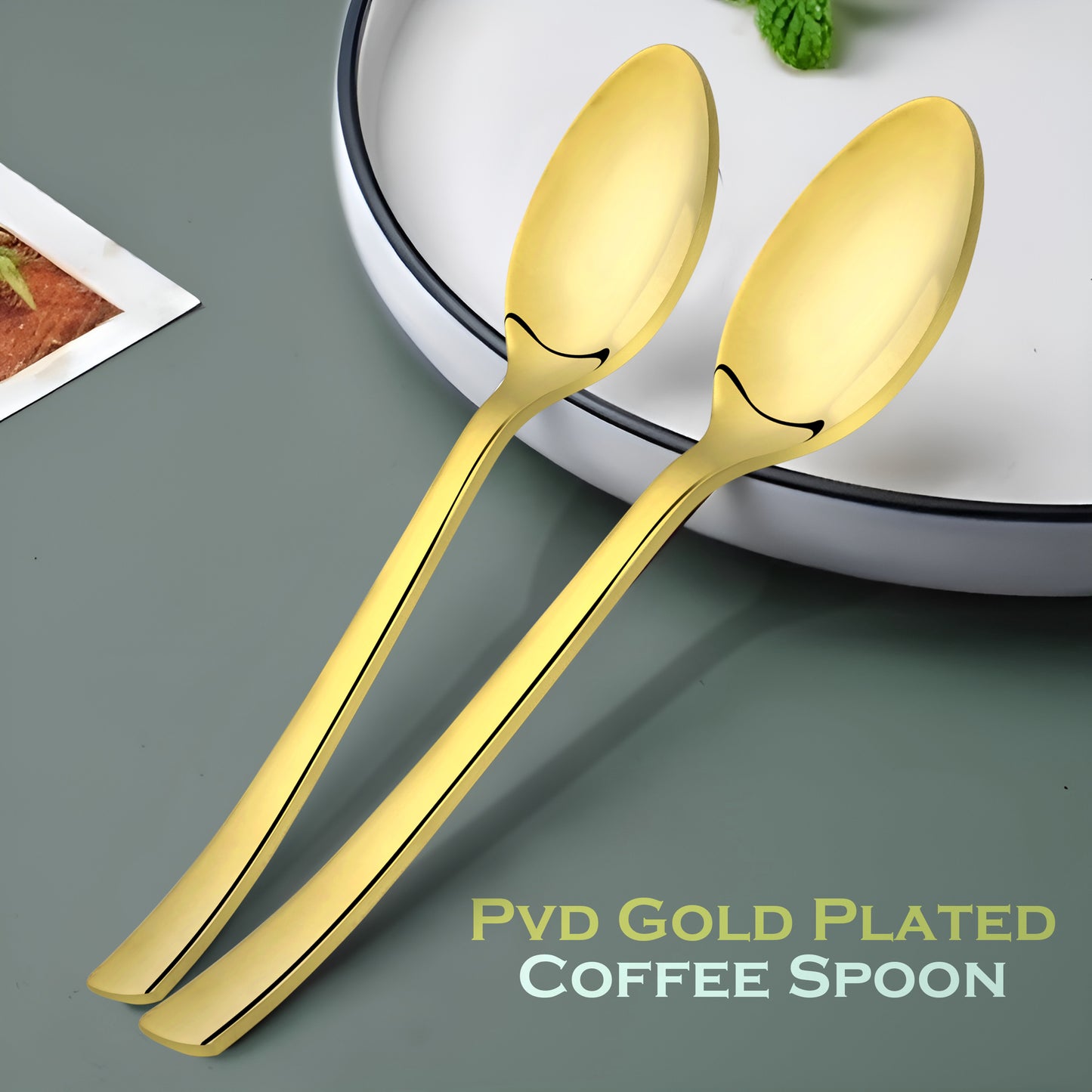 6-Piece Stainless Steel Small Coffee Spoon Set | 12cm Premium PVD Gold Spoons, Luxury Tableware & Gift