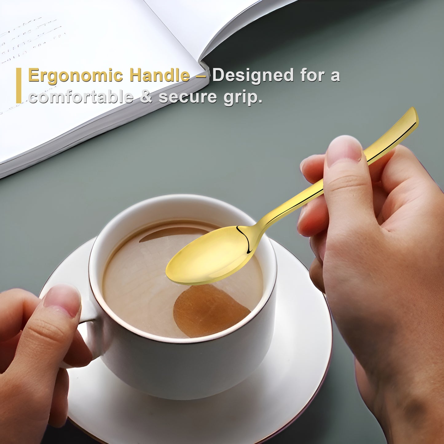6-Piece Stainless Steel Small Coffee Spoon Set | 12cm Premium PVD Gold Spoons, Luxury Tableware & Gift