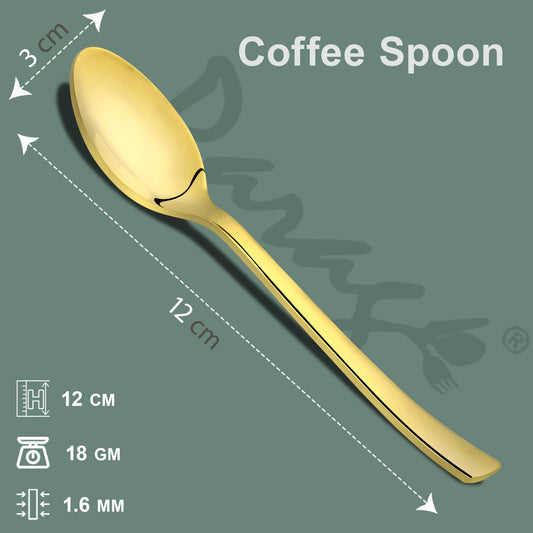 6-Piece Stainless Steel Small Coffee Spoon Set | 12cm Premium PVD Gold Spoons, Luxury Tableware & Gift