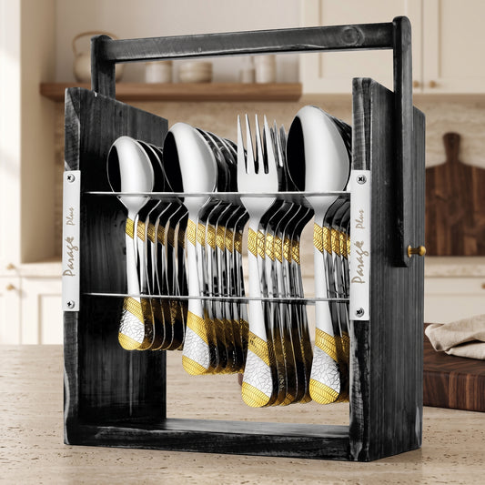 Cutlery Set | 25 piece | Stainless Steel | Gold | Imperial | Wooden Stand
