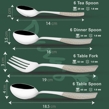 25-Piece Stainless Steel Cutlery Set | Stand & Laser Printed Handles - Spoons & Forks for Home & Kitchen, Sapphire Dazzle
