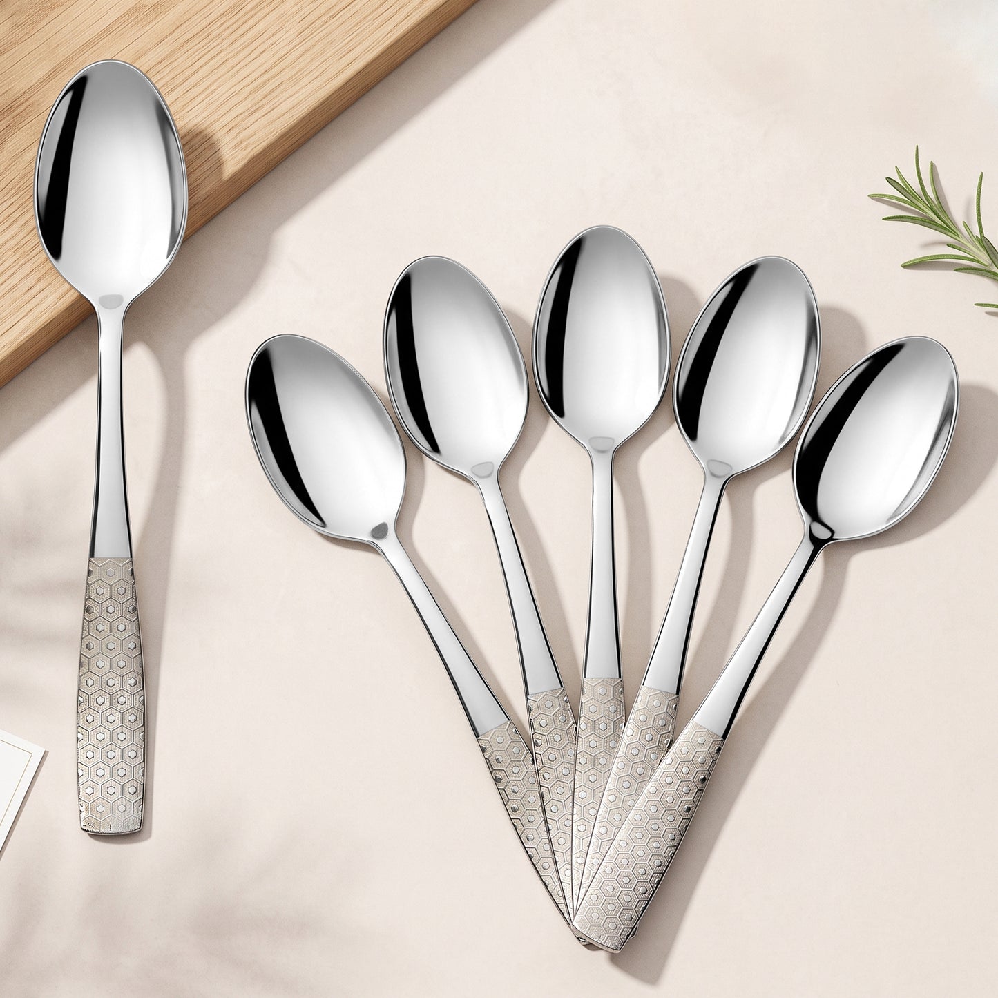 Dinner Spoon Set | 16 cm, 6 pcs | Stainless Steel | Silver | Dazzle Design
