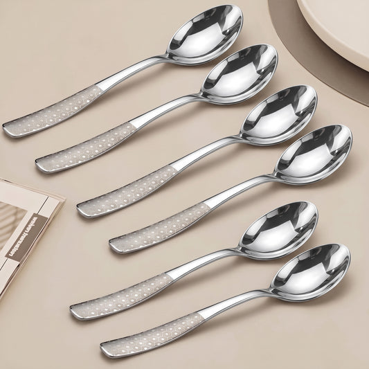 Dinner Spoon Set | 18.5 cm, 6 pcs | Stainless Steel | Silver | Dazzle Design
