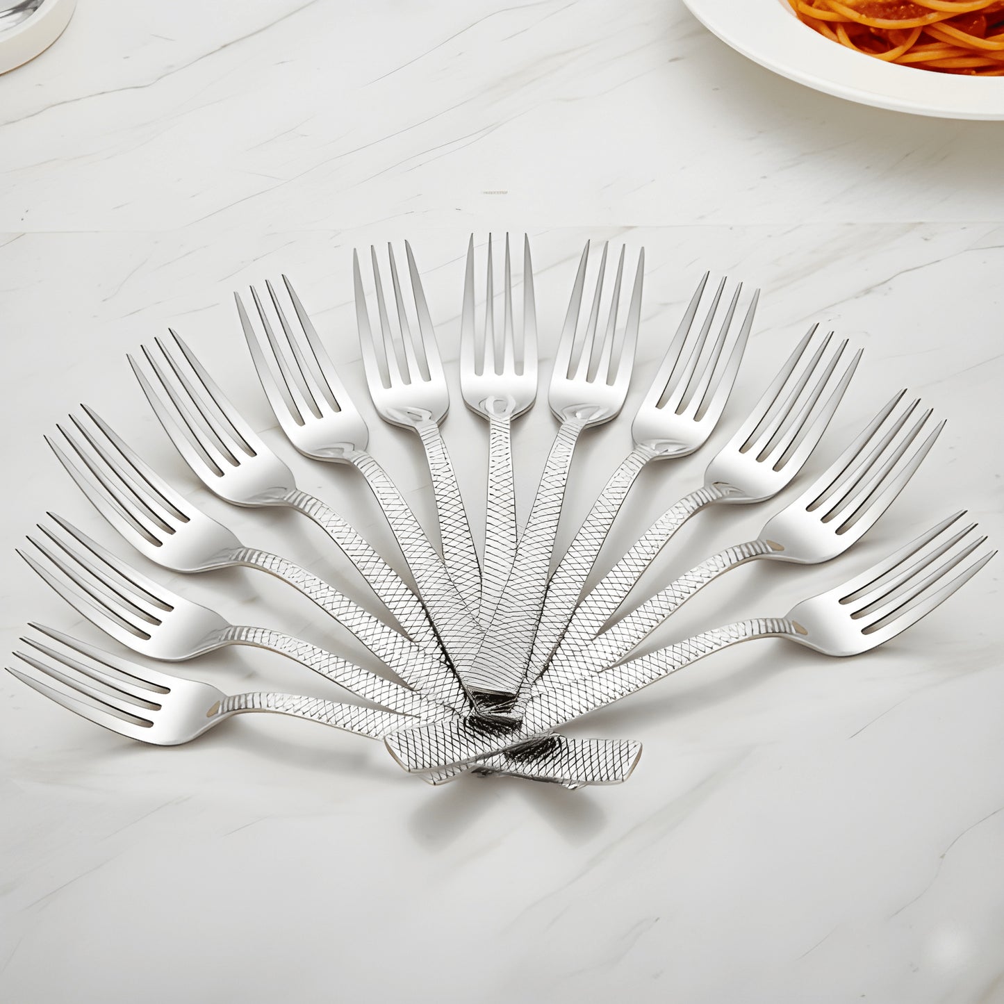 12 Pcs Stainless Steel Table Forks - Silver Cutlery Set, Shiny Sturdy Handle