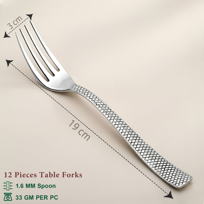 12 Pcs Stainless Steel Table Forks - Silver Cutlery Set, Shiny Sturdy Handle