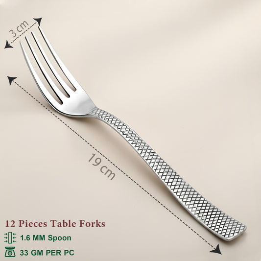 12 Pcs Stainless Steel Table Forks - Silver Cutlery Set, Shiny Sturdy Handle