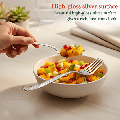 12 Pcs Stainless Steel Table Forks - Silver Cutlery Set, Shiny Sturdy Handle