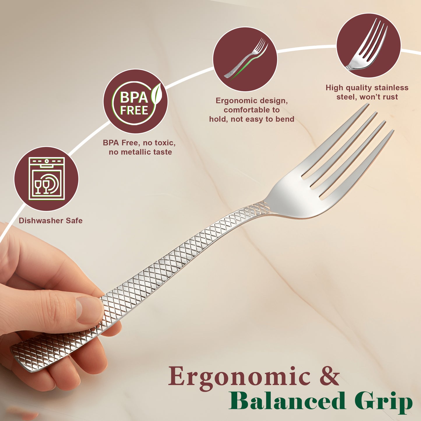 12 Pcs Stainless Steel Table Forks - Silver Cutlery Set, Shiny Sturdy Handle