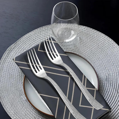 6-Piece Stainless Steel Dinner Forks | 18cm Silver Zig Zag Design, Mirror Finish, Durable Cutlery Set for Home, Kitchen & Restaurant