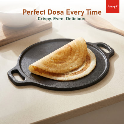 Cast Iron Dosa Tawa 30 cm | 4.2 mm Thick Heavy Iron Tawa 3 Kg | Pre-Seasoned Naturally Non Stick | Roti, Chapati, Uttapam Pan | Gas & Induction Compatible | Chemical Free 2 Years Warranty