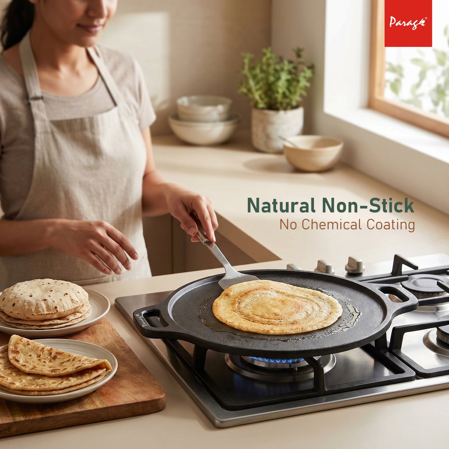 Cast Iron Dosa Tawa 30 cm | 4.2 mm Thick Heavy Iron Tawa 3 Kg | Pre-Seasoned Naturally Non Stick | Roti, Chapati, Uttapam Pan | Gas & Induction Compatible | Chemical Free 2 Years Warranty