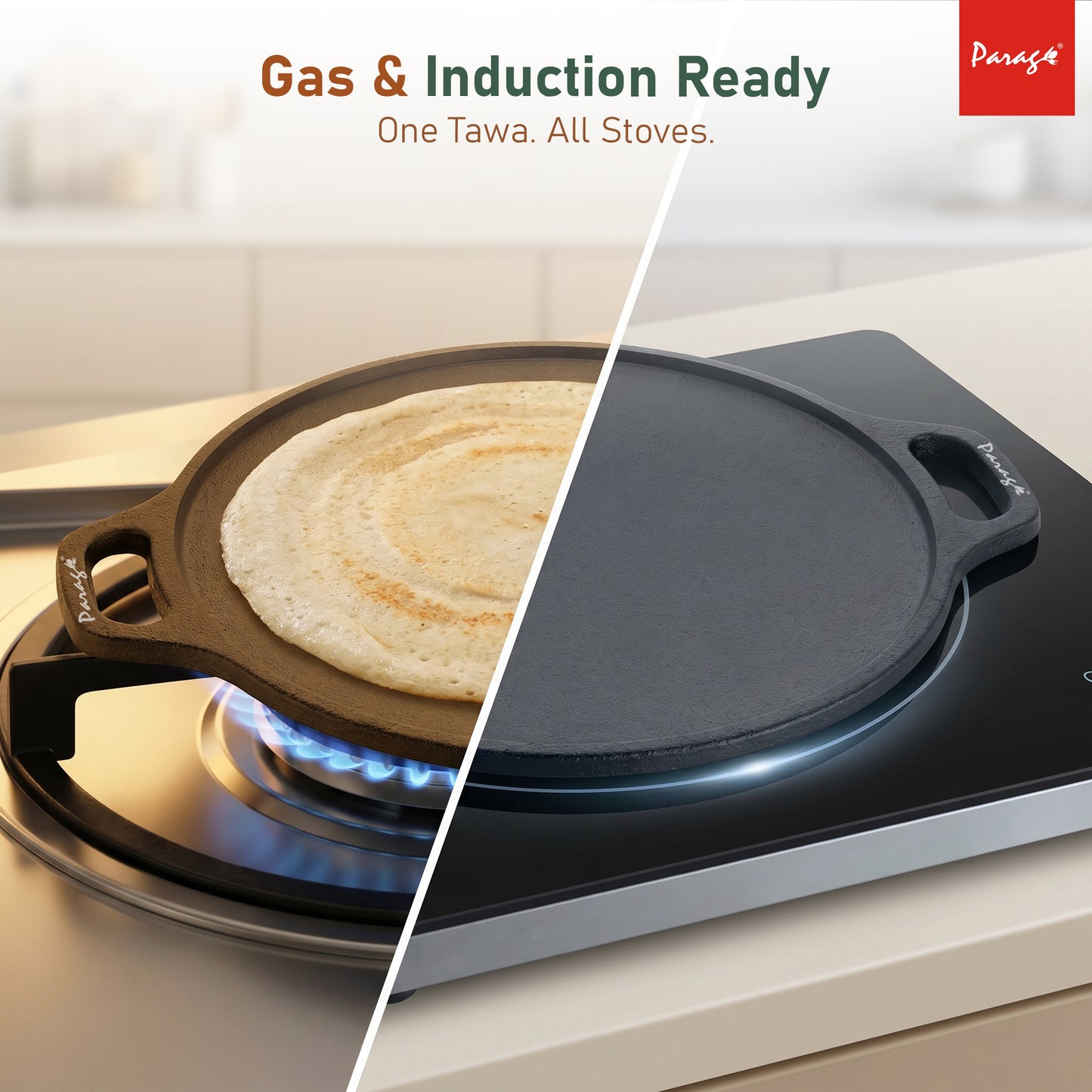 Cast Iron Dosa Tawa 30 cm | 4.2 mm Thick Heavy Iron Tawa 3 Kg | Pre-Seasoned Naturally Non Stick | Roti, Chapati, Uttapam Pan | Gas & Induction Compatible | Chemical Free 2 Years Warranty