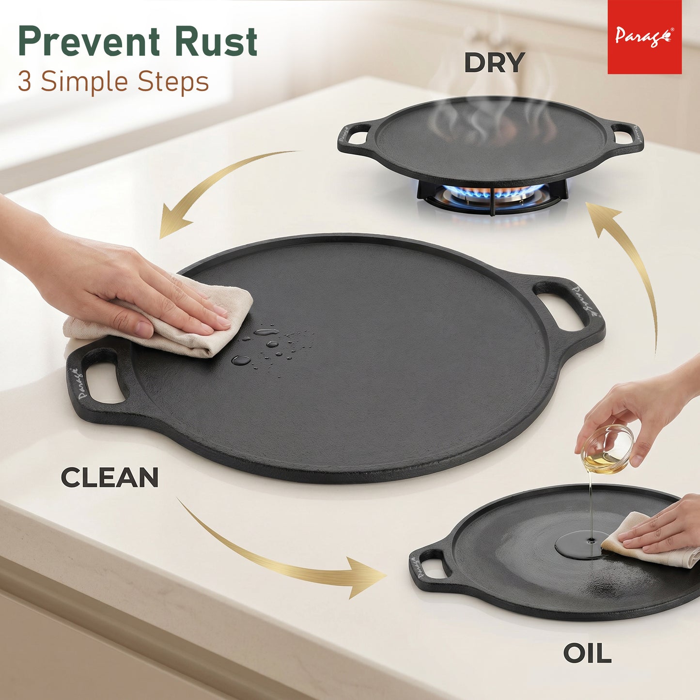 Cast Iron Dosa Tawa 30 cm | 4.2 mm Thick Heavy Iron Tawa 3 Kg | Pre-Seasoned Naturally Non Stick | Roti, Chapati, Uttapam Pan | Gas & Induction Compatible | Chemical Free 2 Years Warranty