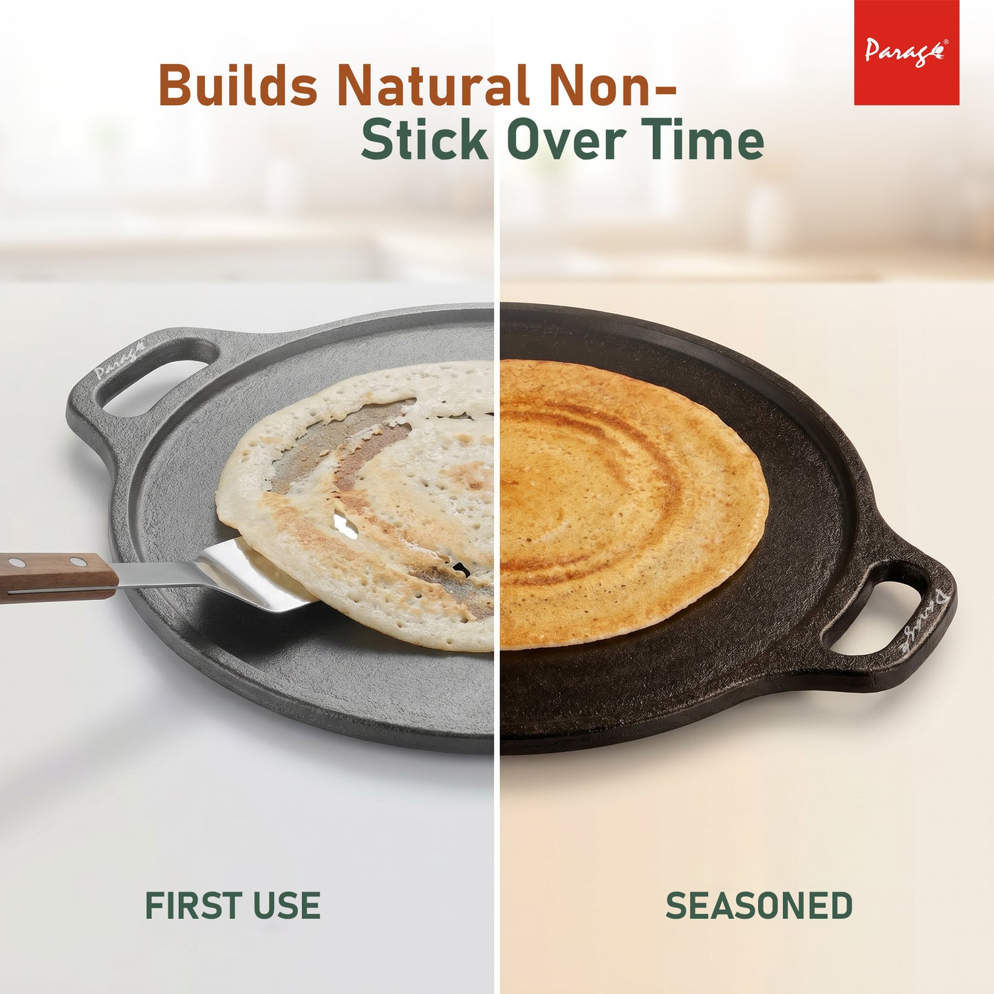 Cast Iron Dosa Tawa 30 cm | 4.2 mm Thick Heavy Iron Tawa 3 Kg | Pre-Seasoned Naturally Non Stick | Roti, Chapati, Uttapam Pan | Gas & Induction Compatible | Chemical Free 2 Years Warranty