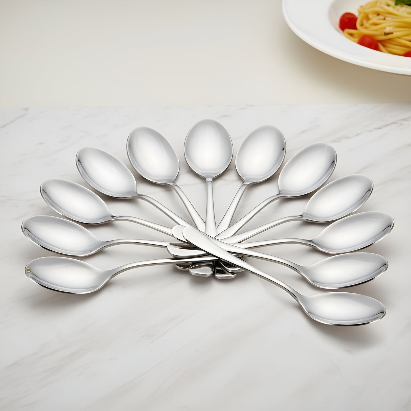 12-Piece Stainless Steel Table Spoon Set | Round Edge Tableware, 18.5 cm, Silver
