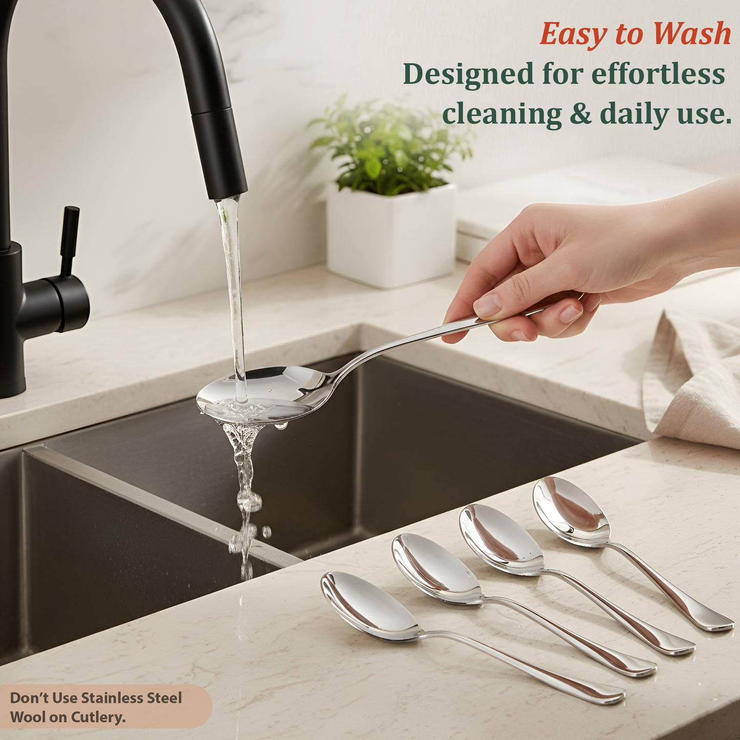 12-Piece Stainless Steel Table Spoon Set | Round Edge Tableware, 18.5 cm, Silver