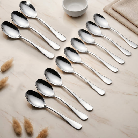 Dinner Spoon Set | 18.5 cm | Stainless Steel | Silver | Premium