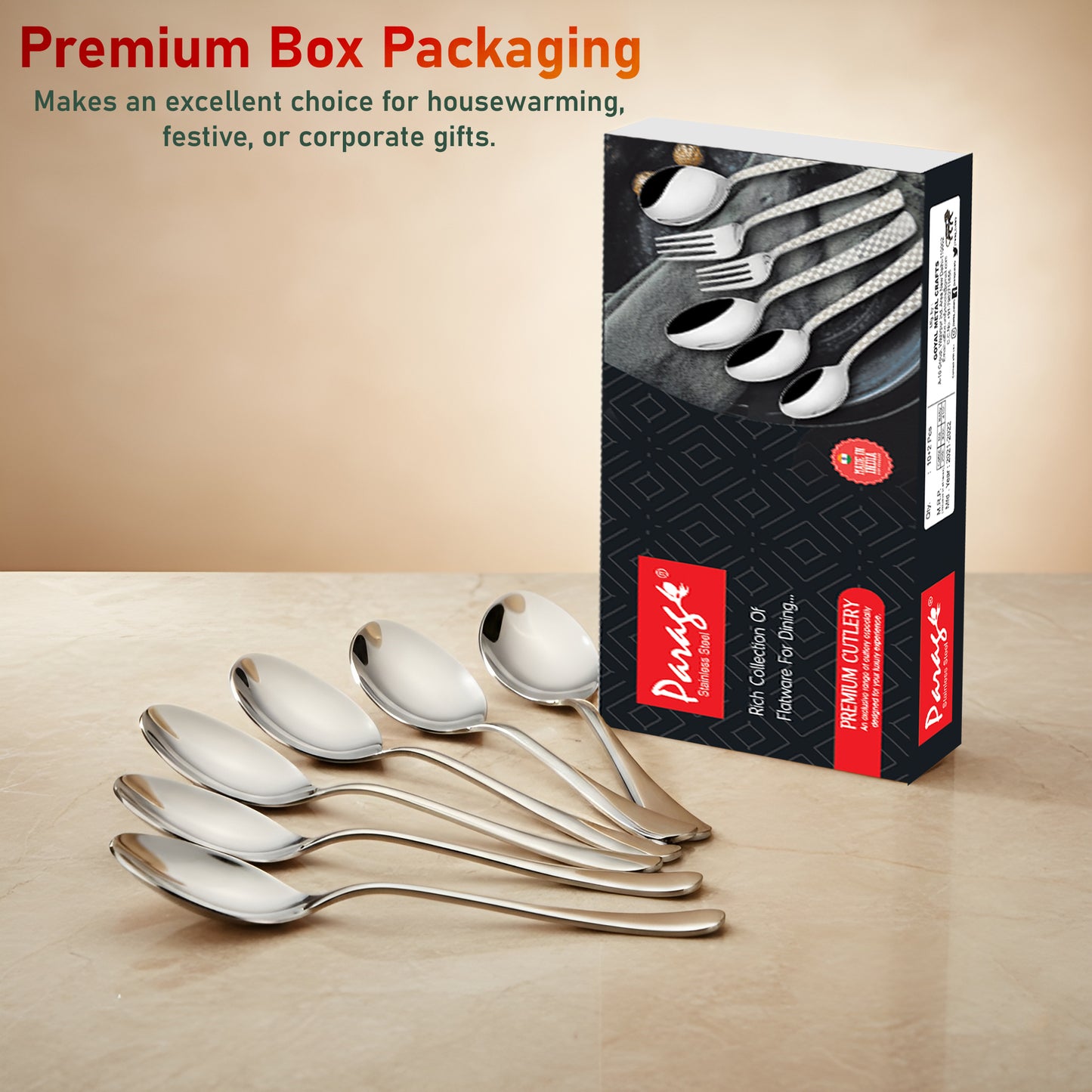 6-Piece Stainless Steel Table Spoon Set | Round Edge Tableware, 18.5 cm, Silver