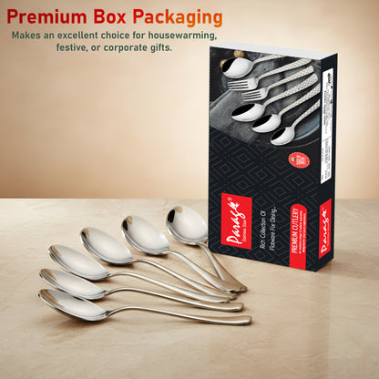 6-Piece Stainless Steel Table Spoon Set | Round Edge Tableware, 18.5 cm, Silver