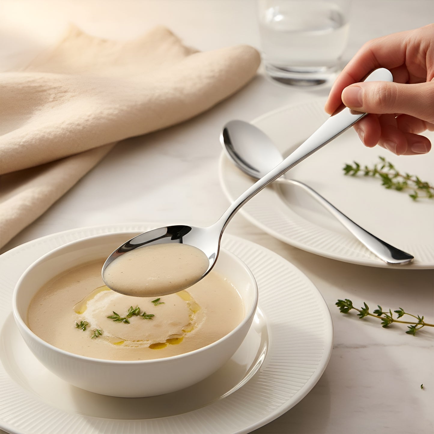 12-Piece Stainless Steel Table Spoon Set | Round Edge Tableware, 18.5 cm, Silver