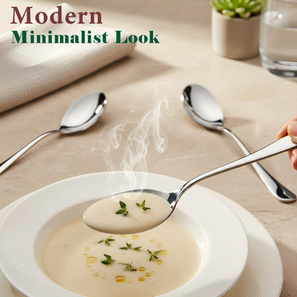 12-Piece Stainless Steel Table Spoon Set | Round Edge Tableware, 18.5 cm, Silver