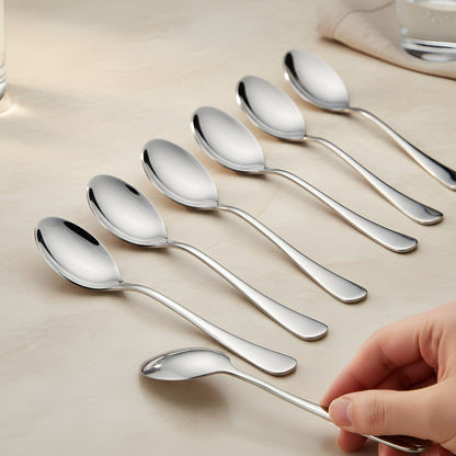 12-Piece Stainless Steel Table Spoon Set | Round Edge Tableware, 18.5 cm, Silver
