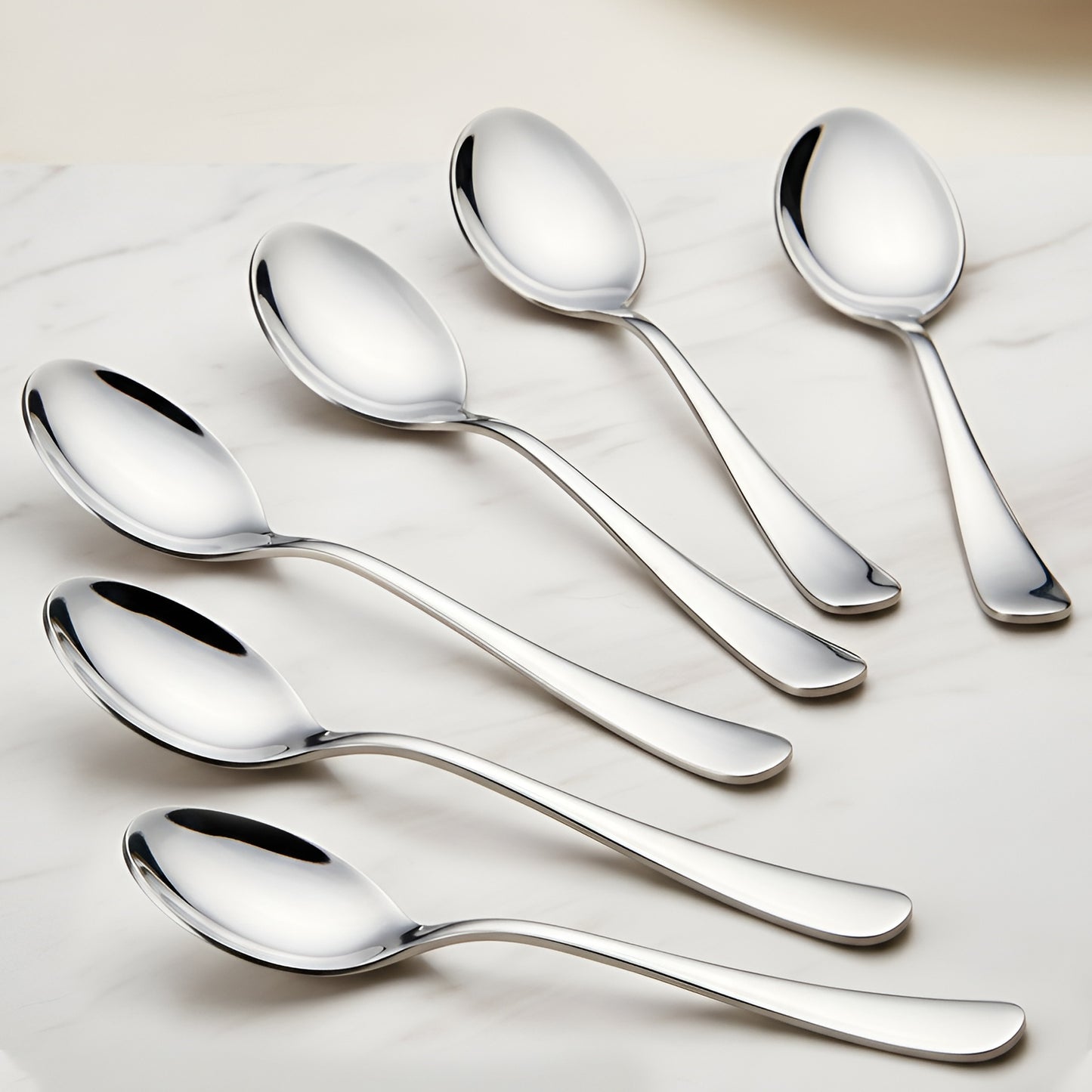 6-Piece Stainless Steel Table Spoon Set | Round Edge Tableware, 18.5 cm, Silver
