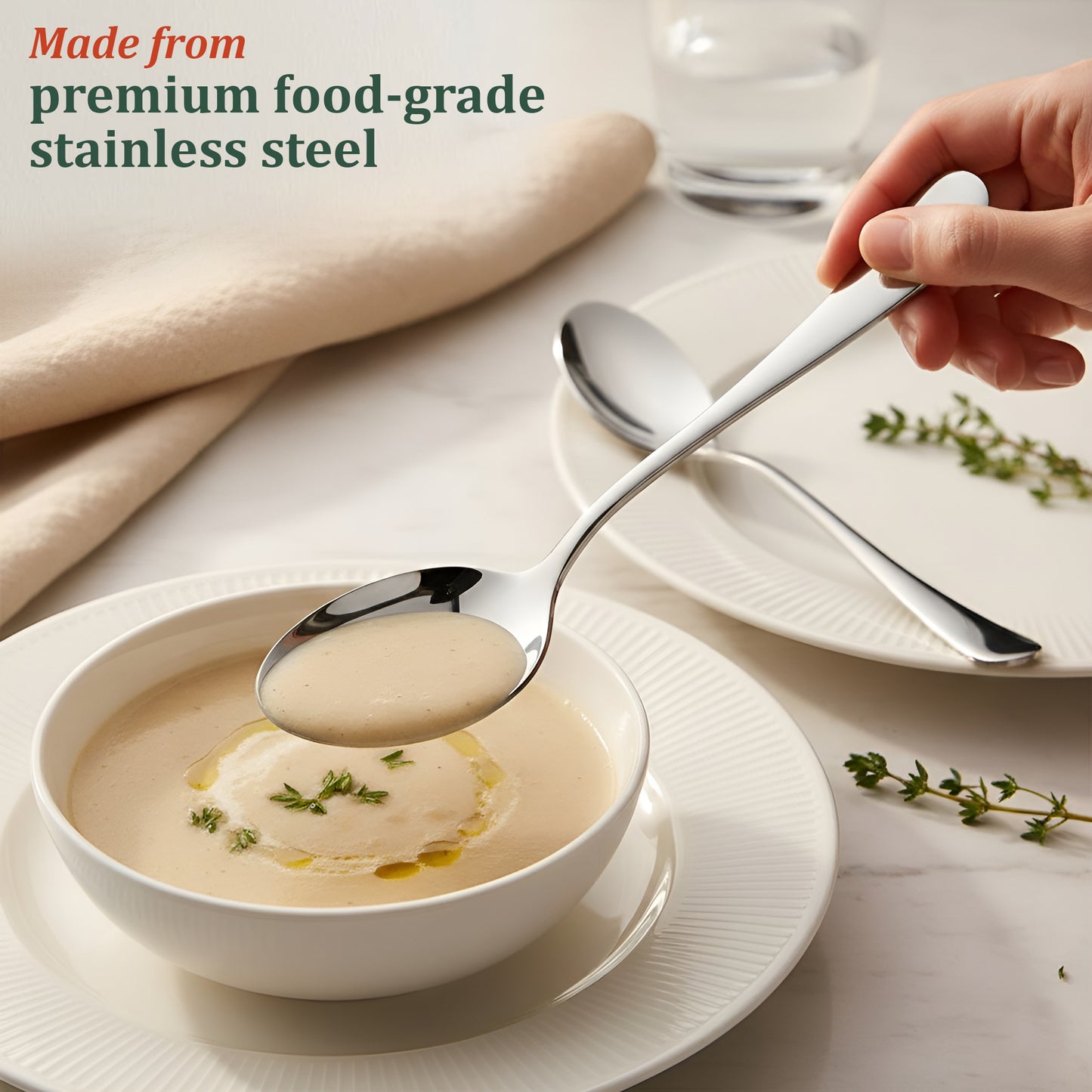 6-Piece Stainless Steel Table Spoon Set | Round Edge Tableware, 18.5 cm, Silver