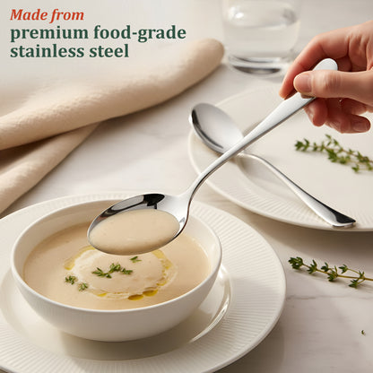 6-Piece Stainless Steel Table Spoon Set | Round Edge Tableware, 18.5 cm, Silver
