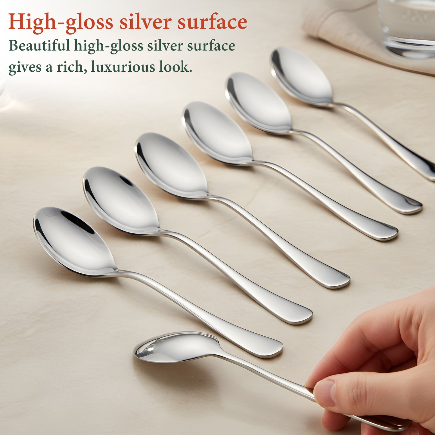 6-Piece Stainless Steel Table Spoon Set | Round Edge Tableware, 18.5 cm, Silver