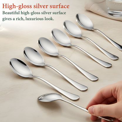 6-Piece Stainless Steel Table Spoon Set | Round Edge Tableware, 18.5 cm, Silver