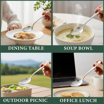 6-Piece Stainless Steel Table Spoon Set | Round Edge Tableware, 18.5 cm, Silver