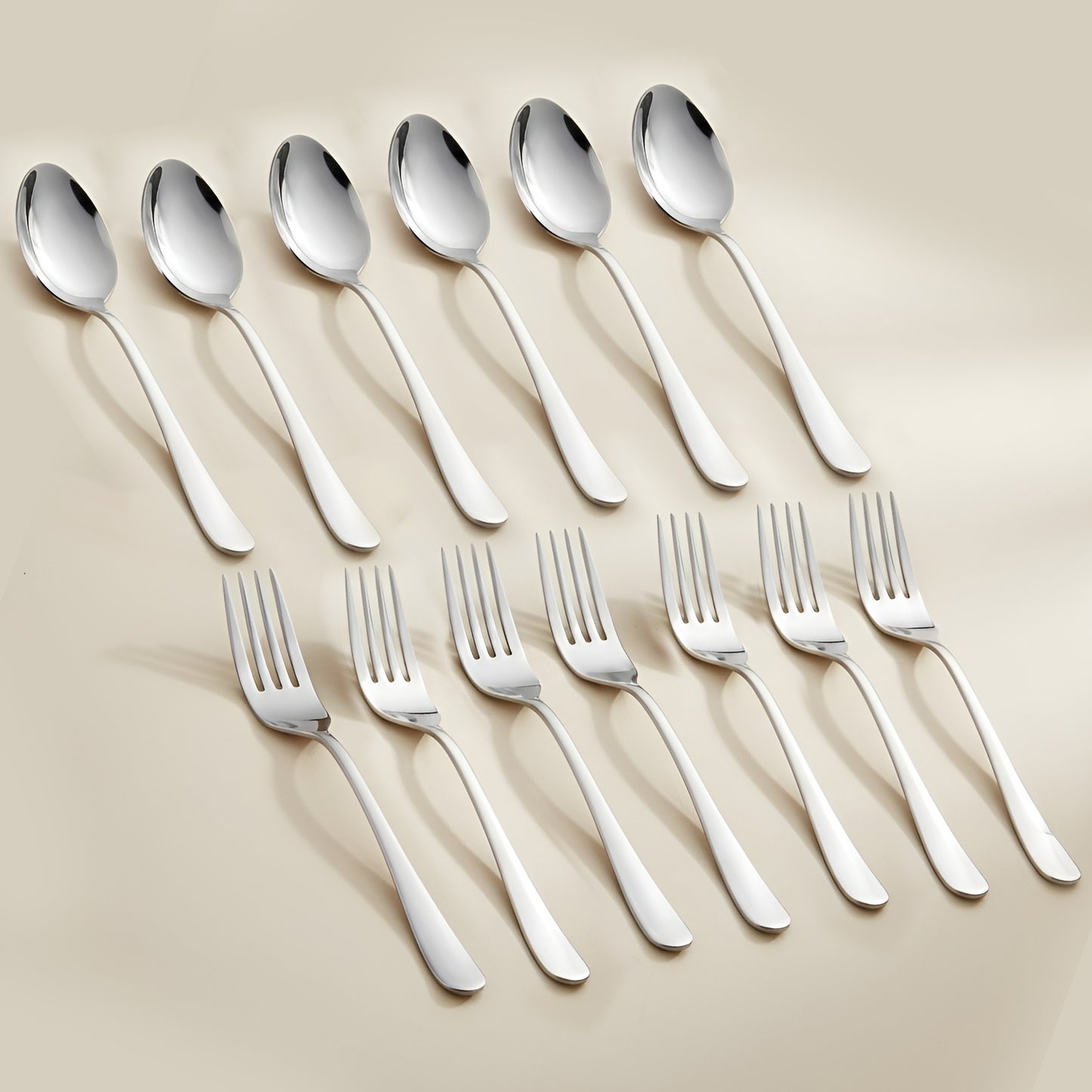 12-Piece Stainless Steel Spoon & Fork Set | Tableware with Round Edge, Silver