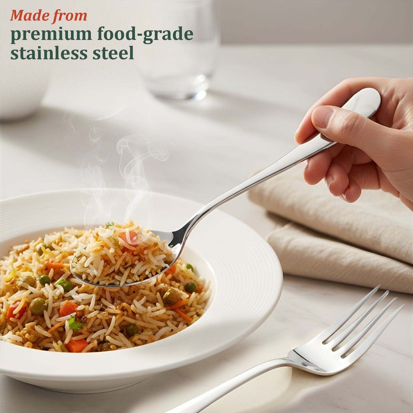 6-Piece Stainless Steel Spoon & Fork Set | Round Edge Tableware, Silver