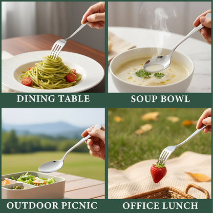 6-Piece Stainless Steel Spoon & Fork Set | Round Edge Tableware, Silver