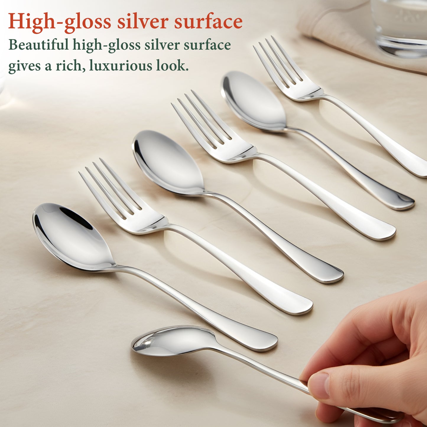 6-Piece Stainless Steel Spoon & Fork Set | Round Edge Tableware, Silver