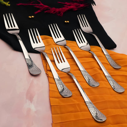 6-Piece Stainless Steel Table Forks Set | 18.5cm Premium Silver Dining Cutlery, Imperial Design, Luxury Tableware for Home & Kitchen