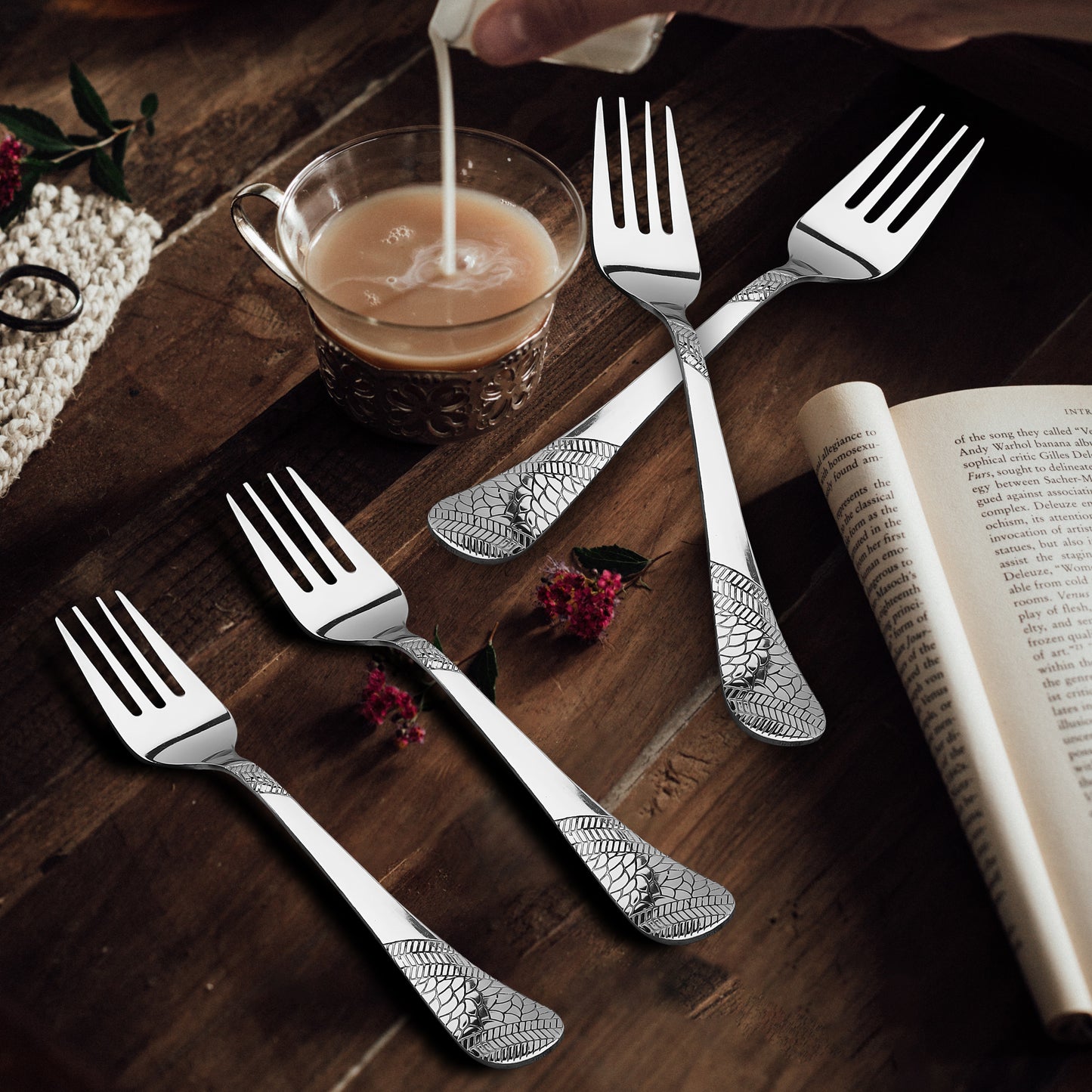 6-Piece Stainless Steel Table Forks Set | 18.5cm Premium Silver Dining Cutlery, Imperial Design, Luxury Tableware for Home & Kitchen