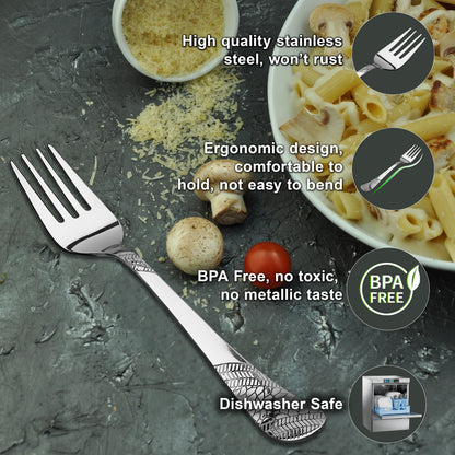 6-Piece Stainless Steel Table Forks Set | 18.5cm Premium Silver Dining Cutlery, Imperial Design, Luxury Tableware for Home & Kitchen