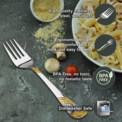 6 Pieces Stainless Steel 24K Gold Table Forks - 18.5 cm Premium Dining Cutlery