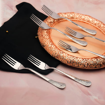 6-Piece Stainless Steel Table Forks Set | 18.5cm Premium Silver Dining Cutlery, Imperial Design, Luxury Tableware for Home & Kitchen