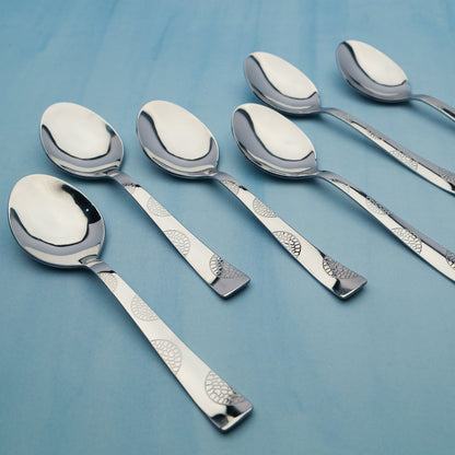 6-Piece Stainless Steel Spoon Set | 18.5cm Premium Large Spoons, Luxury Tableware & Housewarming Gift (Silver), Moonpress Design