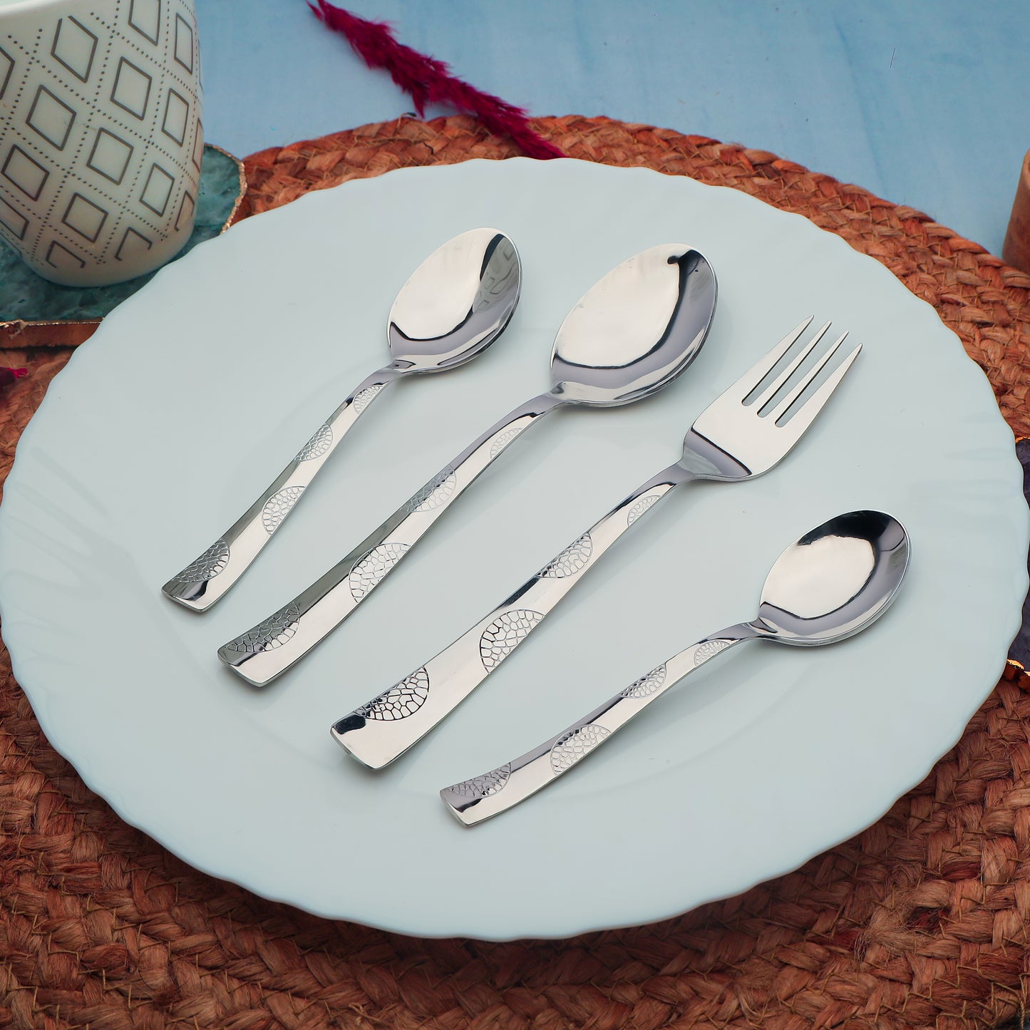 6-Piece Stainless Steel Spoon Set | 18.5cm Premium Large Spoons, Luxury Tableware & Housewarming Gift (Silver), Moonpress Design
