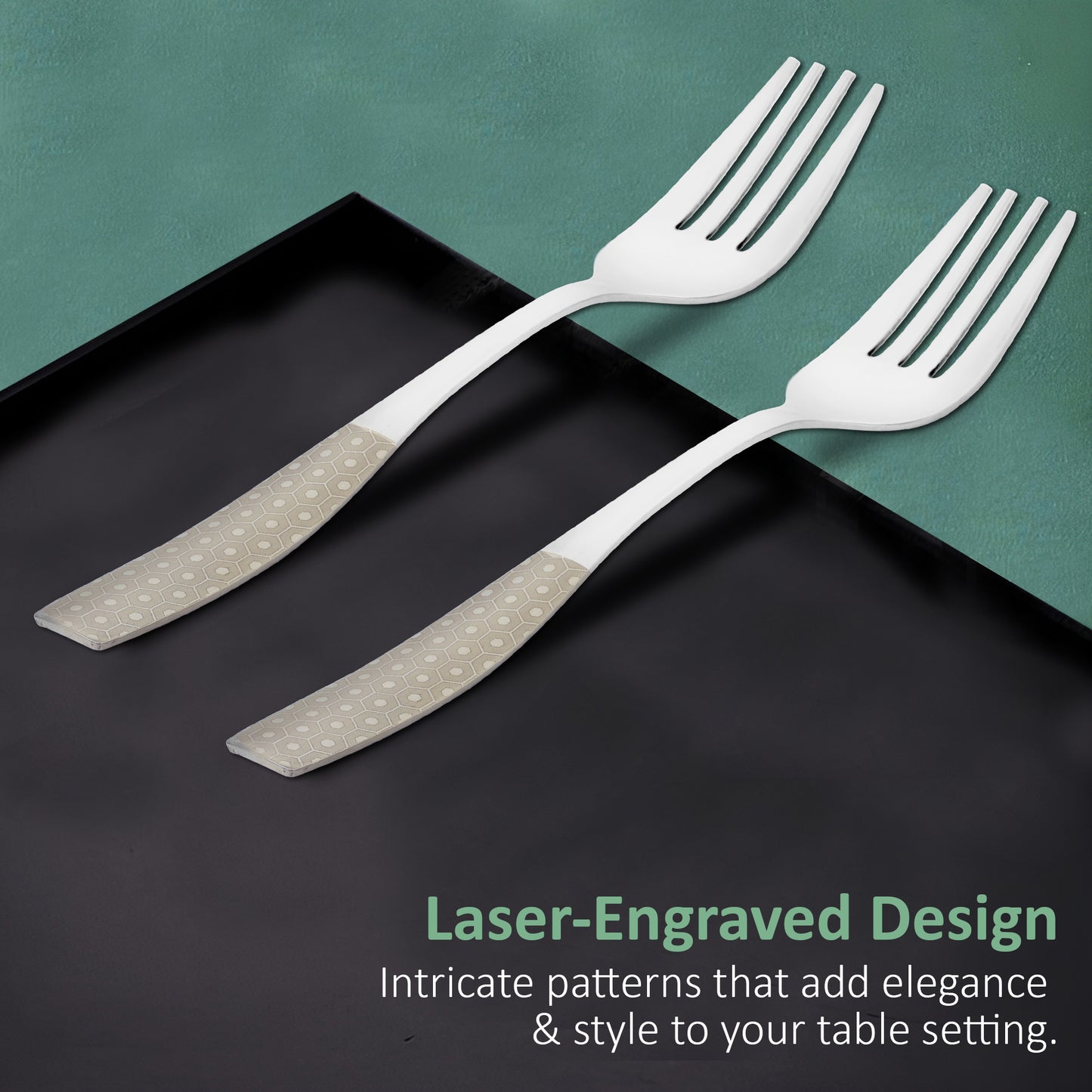 6 Pcs Stainless Steel Premium Dinner Fork Set - 16.5 cm Luxury Tableware, Silver Dazzle Design